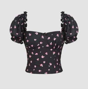 BRAND NEW L Floral U-neckline Crop Blouse
